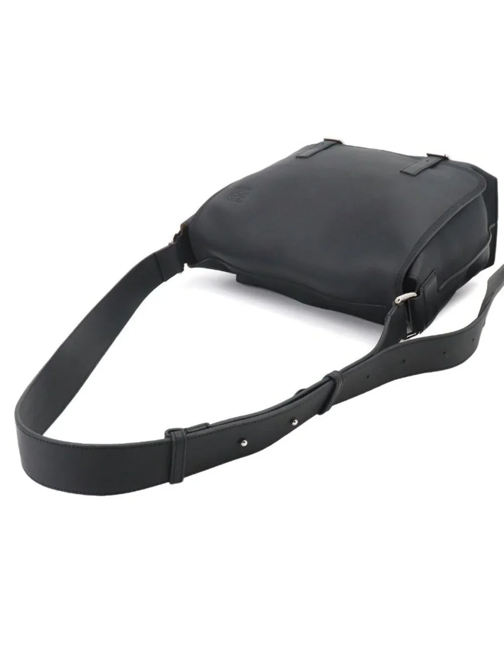 Loewe Military Messenger Shoulder Bag Leather Black Silver 337 02